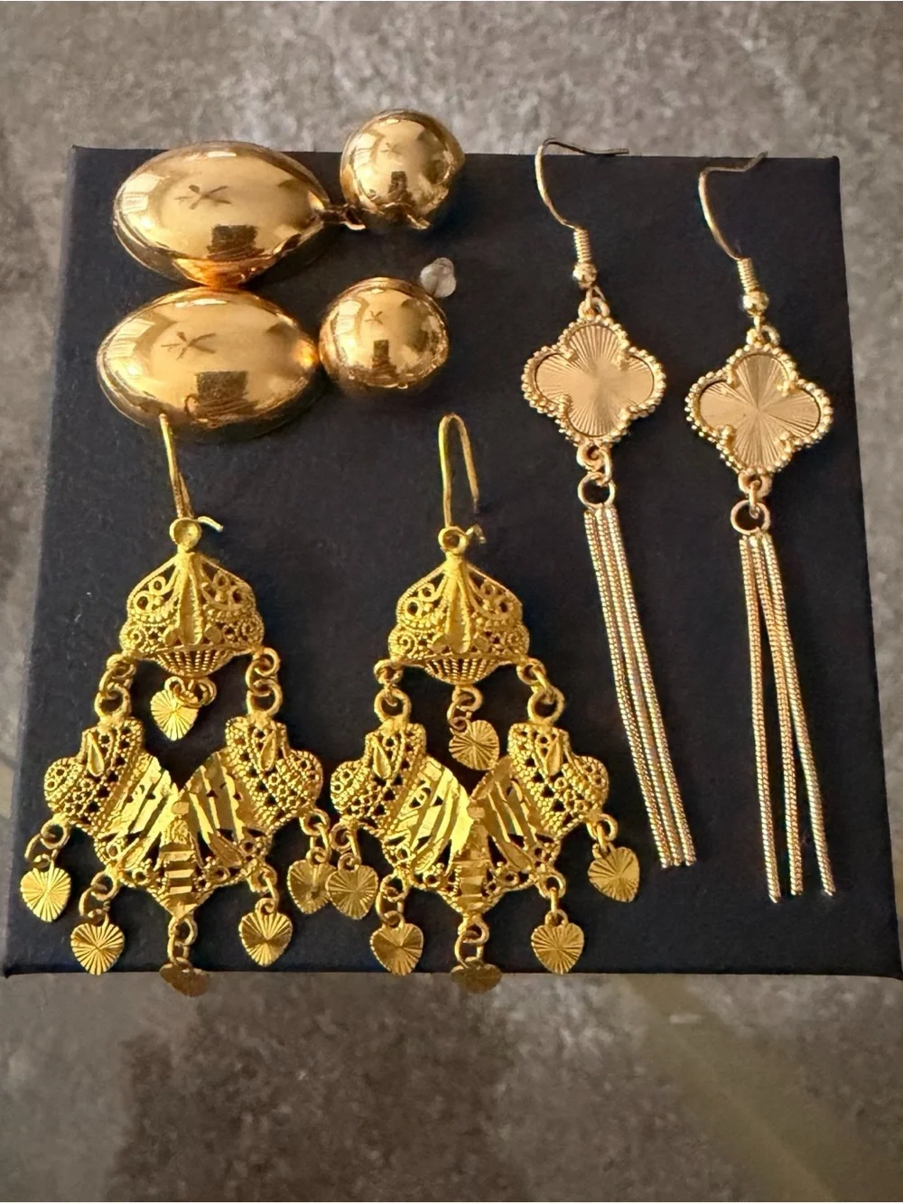 Gold-Tone Filigree Chandelier and Quatrefoil Tassel Earrings